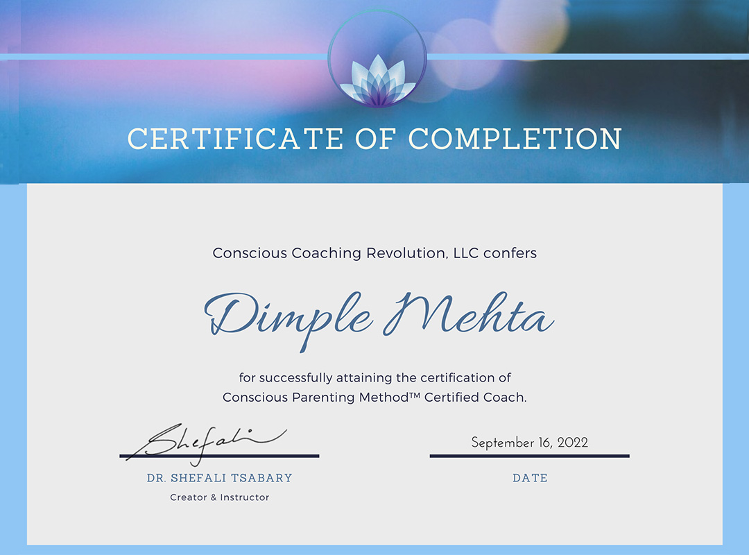 Dimple Mehta Certificate